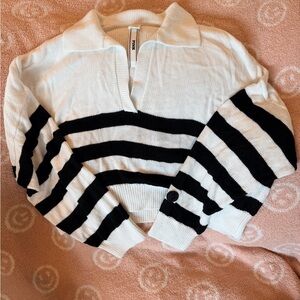 Victoria's Secret Black and White Striped V-Neck Sweater